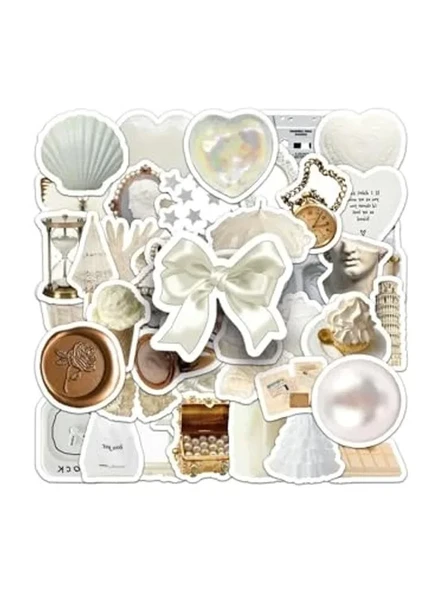 Beyaz Aesthetic Temalı 50'li Sticker Etiket Seti ürün görseli 1