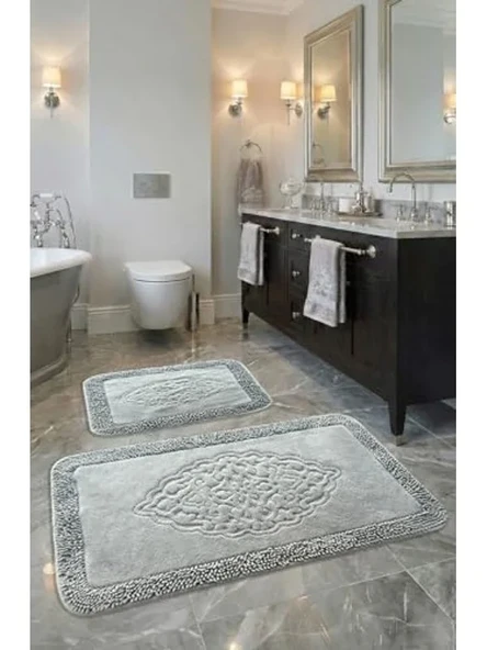 Ultra Lüks Banyo Paspası Seti, 100% Pamuk, Gri Renk ürün görseli 1