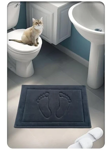 Pamuklu Su Emici Banyo Paspası, 60x40 cm, Antrasit Renk ürün görseli 1