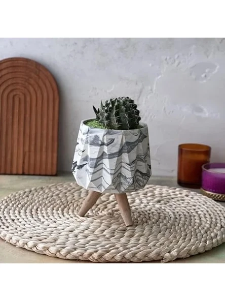 Minimalist tasarım, el yapımı beyaz beton saksı, 19 cm ürün görseli 1