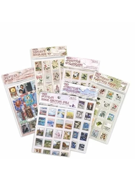 4 Sayfa Vintage Pul Desenli Sticker Seti, Scrapbook İçin ürün görseli 1