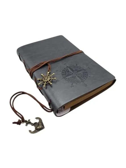 Özel Tasarım Gri Deri Günlük Defter, Vintage Pusula ürün görseli 1