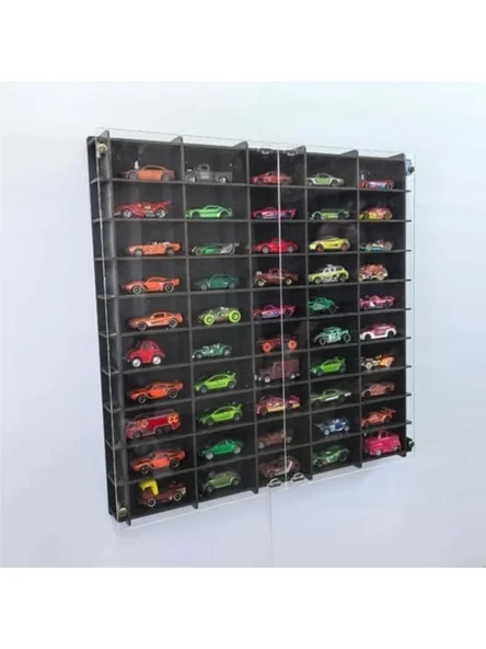Pleksi Kapaklı 1/64 Ölçek Model Araç Rafı, Hotwheels ve Matchbox Uyumlu ürün görseli 1