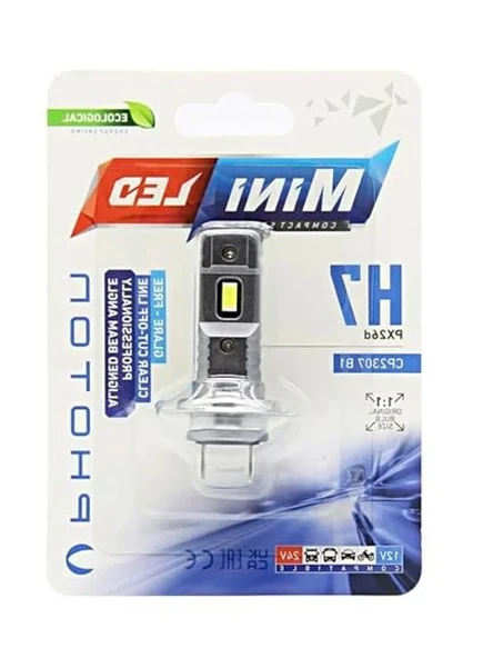 Mini H7 LED Ampul, 12-24V, Kompakt Tasarım, Tekli Blister Ambalajında ürün görseli 1