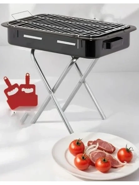 Katlanır Ayaklı Mangal, 44x27x8 cm, Siyah Renk, 2 Adet Yelpaze Hediyeli ürün görseli 1