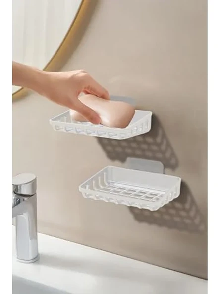 Siyah Beyaz 2'li Set Yapışkanlı Katı Sabunluk ve Süngerlik, Banyo ve Mutfak İçin ürün görseli 1