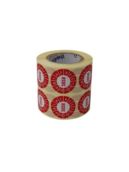 30mm x 30mm Vellum Tarih Seçme Etiketi, Ruloda 1000 Adet, Kırmızı ürün görseli 1