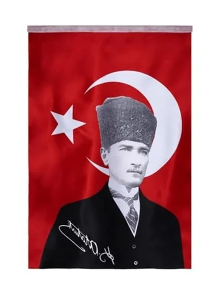 Saten Türk bayrağı, Atatürk posterli, 70x100 cm ürün görseli 1