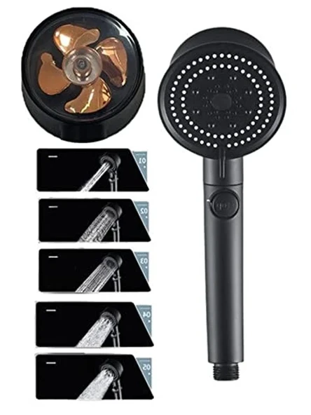 Su Tasarruflu Siyah Turbo Fan Duş Başlığı, Yüksek Basınçlı ürün görseli 1