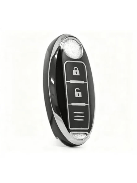 AutoHan Keys Lüx Nissan Qashqai X-Trail için 3 Buton Akıllı Nano Anahtar Kılıfı, Siyah Gümüş, Premium Koruyucu Kaplama ürün görseli 1