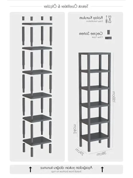 6 Katlı Plastik Beyaz Banyo Mutfak Rafı - Resim 2