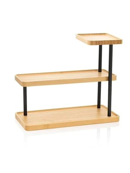 3 Katlı Metal Ayaklı Bambu Mutfak Rafı, Modern Tasarım ürün görseli 1