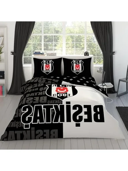 Taç Beşiktaş Parçalı Logo Pamuk Çift Kişilik Nevresim Takımı ürün görseli 1