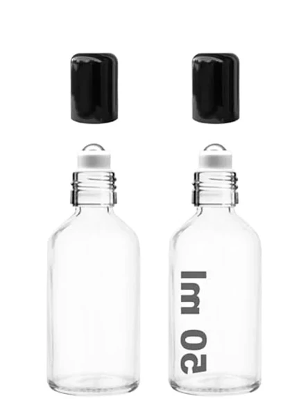 Çelik Roll On Şişesi, 50 ml Kapasite, 2 Adet, Siyah Kapaklı ürün görseli 1