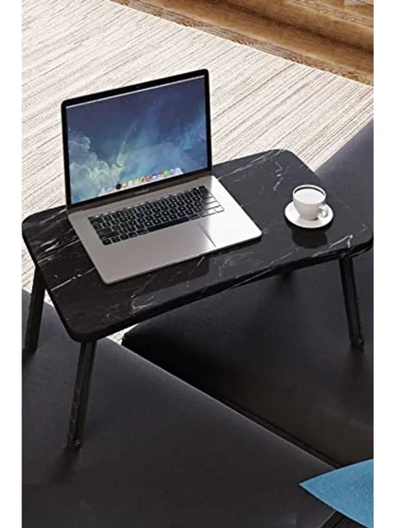 Katlanabilir Laptop Sehpası, Yatak Koltuğu Üstü Kahvaltı için Siyah Mermer Tasarım ürün görseli 1