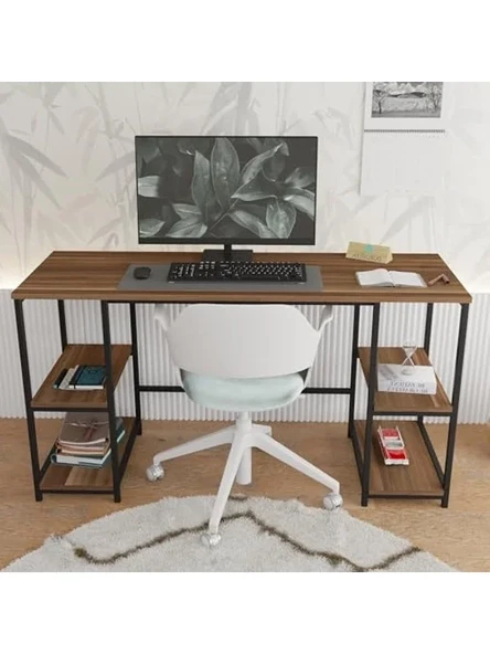 Modern Çalışma Masası - Kitaplıklı ve Ceviz-Siyah Tasarım ürün görseli 1