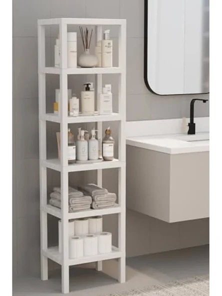 6 Katlı Plastik Beyaz Banyo Mutfak Rafı - Resim 3