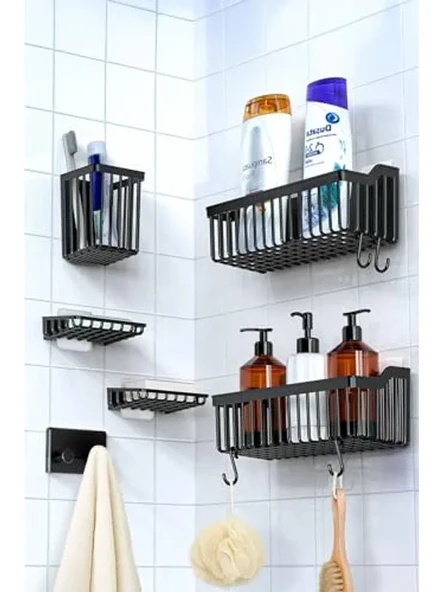 6'lı Yapışkanlı Banyo Seti, Şampuanlık ve Diş Fırçalık ile Düzenleyici Takım ürün görseli 1
