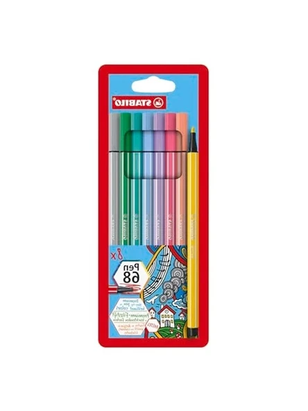 Pastel Renklerde 8'li Keçe Uçlu Boya Kalemi Seti ürün görseli 1