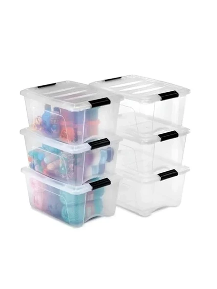 Plastik Kutu Düzenleyici, 6'lı Paket, Klipsli, 6 x 15 L, Şeffaf ürün görseli 1
