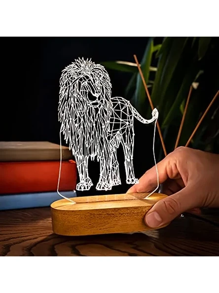 Geometrik Aslan Tasarımlı 3D LED Gece Lambası ürün görseli 1