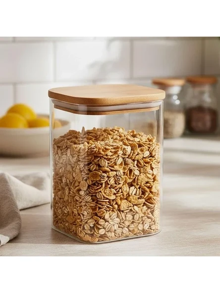 700 ml Hava Geçirmez Bambu Kapaklı Borosilikat Cam Kavanoz ürün görseli 1