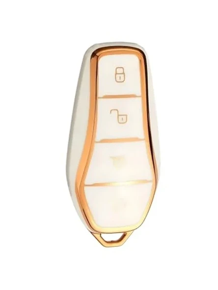 AutoHan Keys Byd Atto 3 Seal U Anahtar Kılıfı, Premium Koruyucu Kılıf, Araba Anahtarı Koruma Kabı (Beyaz-Altın) ürün görseli 1