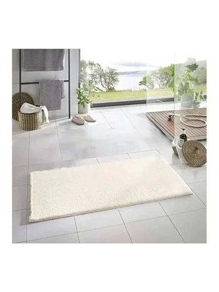 Yıkanabilir Banyo Halısı, 50x80 cm Peluş Kaymaz Taban, Krem Renk, 1 Adet ürün görseli 1