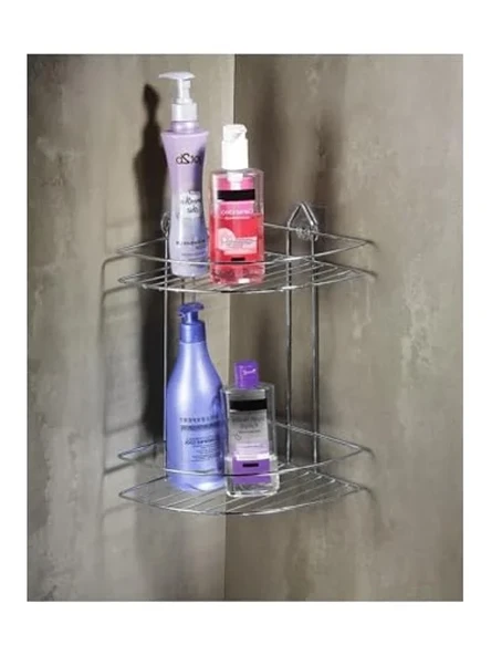 Krom Yapışkanlı Banyo Köşeliği, İki Katlı Düzenleyici Raf ürün görseli 1