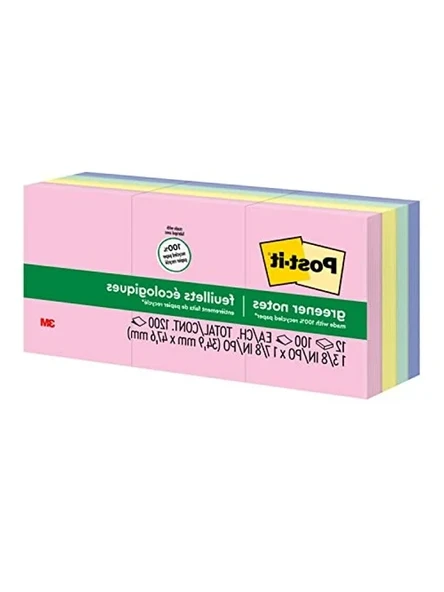 12 Ped Daha Yeşil Açılır Notlar, Pastel Renklerle Geri Dönüştürülmüş ürün görseli 1
