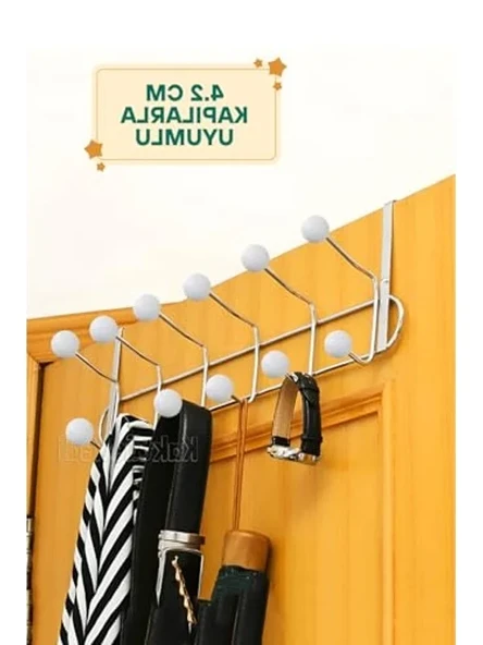Kapı Arkası Askılık, 12 Kancalı, Metal Yapı, Gri Renk - Resim 2