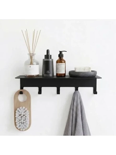 Siyah Paslanmaz Metal Yapışkanlı Banyo Organizer, 5 Kancalı ürün görseli 1