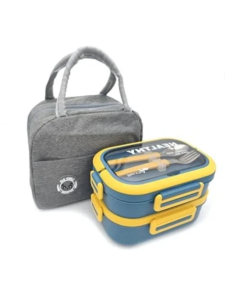 Sızdırmaz Termal Lunch Box Seti | Bölmeli ve Çatal Kaşıklı, Sarı-Yeşil Renk ürün görseli 1