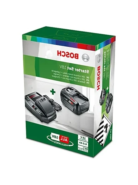 Bosch Home and Garden 18 V Başlangıç Seti, Siyah, PBA 18 V 6.0 Ah W-C Batarya ve AL1830 CV Şarj Cihazı, Sistem Aksesuarları ürün görseli 1