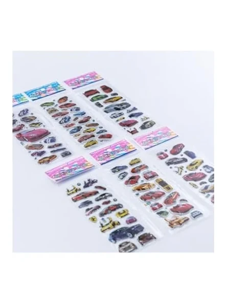 6 Adet Kabartmalı Yapışkan Sticker, Renkli Süper Arabalar Temalı ürün görseli 1