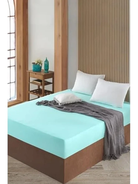 Tek Kişilik Mint Renk Lastikli Pamuklu Çarşaf, 100x200 cm ürün görseli 1