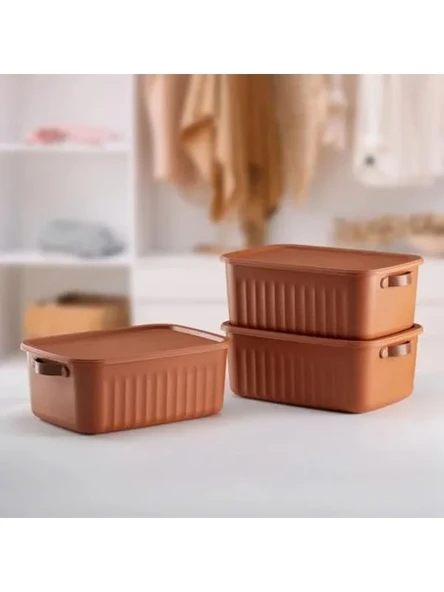 35x25x14 cm Boyutlarında Kiremit Renk Kapaklı Saklama Kutusu, Dekoratif Organizer ürün görseli 1