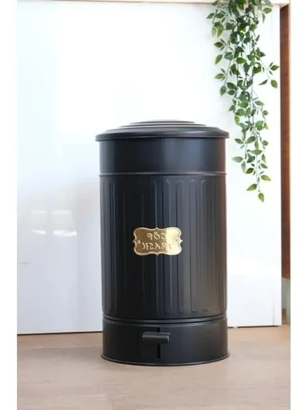 30 Litre Siyah Pedallı Çöp Kovası | Paslanmaz Galvaniz Metal Yapı ürün görseli 1
