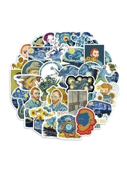 50'li Van Gogh Temalı Sticker Seti, Laptop ve Ajanda için ürün görseli 1