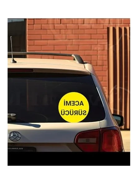 Acemi Sürücü Yazılı Oto Sticker, 15x15 cm, Sarı Zemin ürün görseli 1