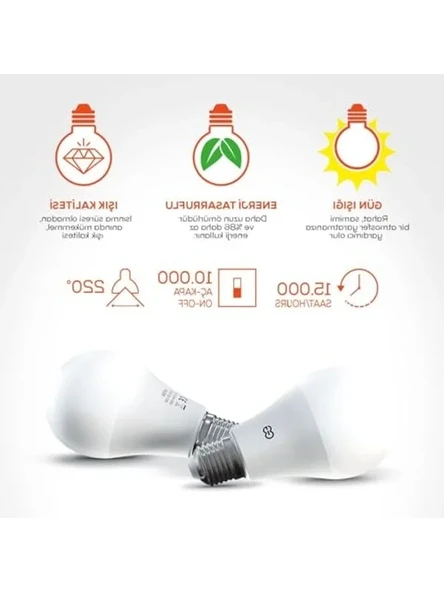 10'lu Gün Işığı LED Ampul, 9W E27 Enerji Tasarruflu - Resim 3