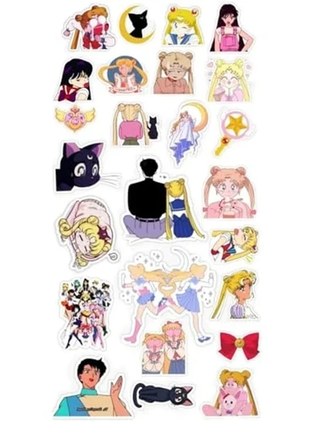 Suya Dayanıklı Laptop ve Telefon için Sailor Moon Temalı Sticker Seti ürün görseli 1