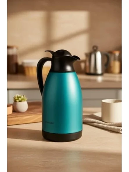 Turkuaz Renkli Çelik Termos, 2 Litre Kapasiteli ürün görseli 1