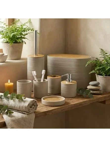 Bambu Detaylı 8L Çöp Kovası, 24x26x16 cm Banyo Seti ürün görseli 1