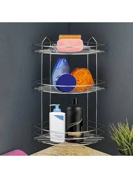 Oval Krom 3 Katlı Banyo Duş Rafı ve Organizer ürün görseli 1