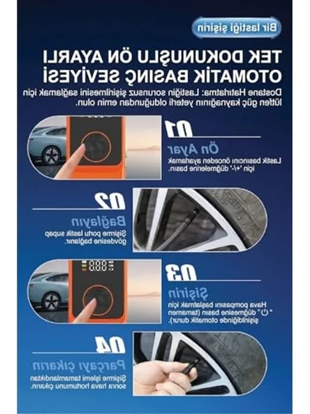 6000mAh Şarjlı Mini Araç Kompresörü - LED Işıklı - Resim 3
