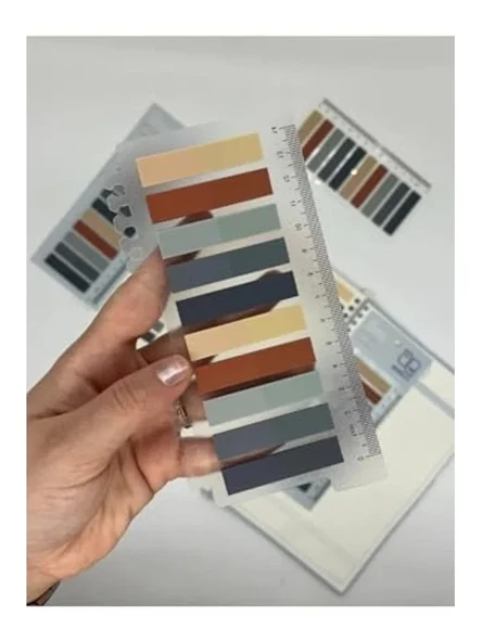 10 Renkli Gri ve Toprak Tonları İndeks Sticker Seti, Cetvelli ürün görseli 1