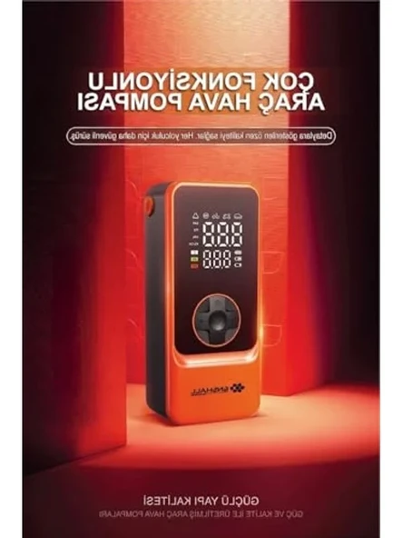 6000mAh Şarjlı Mini Araç Kompresörü - LED Işıklı - Resim 2