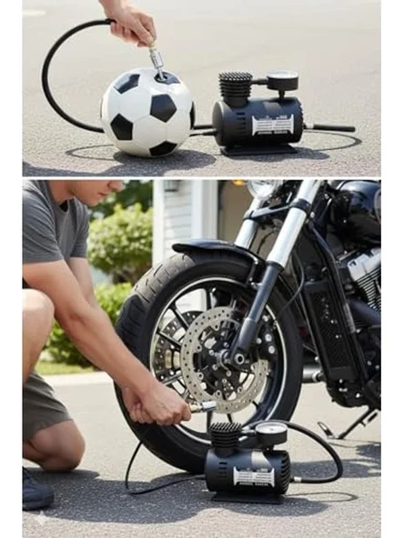 ® 300 PSI Güçlü Taşınabilir Hava Kompresörü–Araba, Motosiklet, Bisiklet ve Top Şişirme İçin Elektrikli Fişli Çakmaklıklı Lastik Şişirme Pompası ürün görseli 1