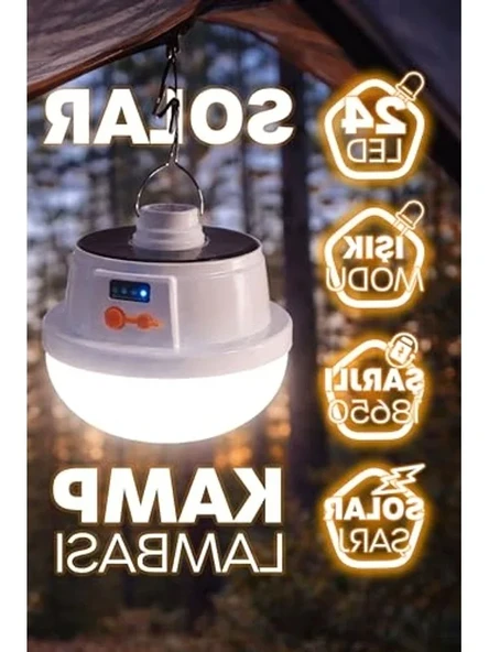 Şarjlı Solarlı Kamp Lambası 5 MODLU Orta-Yüksek Işık SOS Askılı Işıldak Kamp El Feneri 47724 [Enerji Sınıfı A+] ürün görseli 1